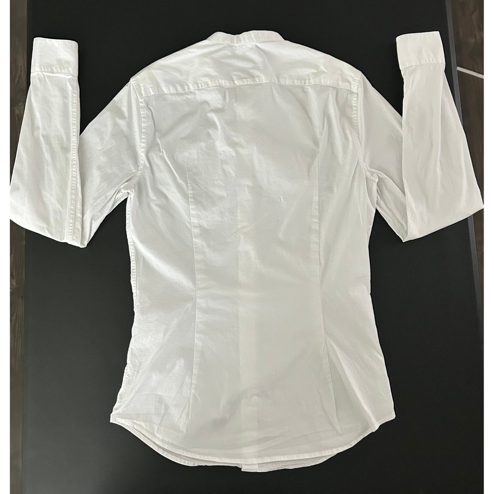 HM Muscle Fit Shirt Small White Grandad Band Collar Long Sleeve Button Up 1494 - Picture 2 of 13
